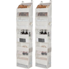GRANNY SAYS 2 Pack 5-Shelf Over the Door Organizer, Hanging Door Organizer with 5 Large Capacity Pockets and 8 Mesh Pockets, Swing-proof Behind Door Organizers and Storage, Beige