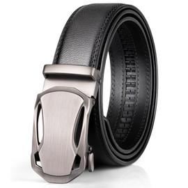 Alphyly Leather Ratchet Dress Belts for Men Silver Buckle Length130cm