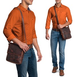 ROYALZ 'Cleveland' Vintage Leather Shoulder Bag Men's Small Stylish Vintage Men's Shoulder Bag Made of Genuine Leather, Colour: Roma Cognac Brown