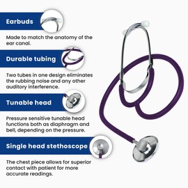 Dixie EMS Single Head Lightweight Stethoscope, Latex Free, for Doctors, Nurses, Students, Medical and Home Use - Purple