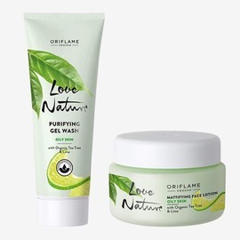 Oriflame Love Nature Gel purificante y loción facial matificante con árbol de té orgánico y lima (juego)
