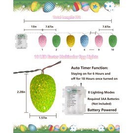 Easter Egg Lights String 6.8FT 10 LED Pastel Egg Light Shatterproof with Timer, Indoor Outdoor Easter Lights Battery Operated String Light for Home Tree Office Bedroom Patio Spring Themed Party Decor