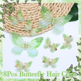 8Pcs Green Butterfly Hair Clips Fairy Halloween Hair Accessories