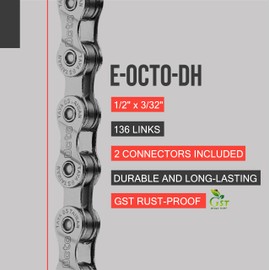 TAYA e-OCTO-DH Single & 7-8 Speed Bicycle Chain, 136 Links, GST Rustproof, Durable and Smooth, for E-Bike, Gravel and MTB