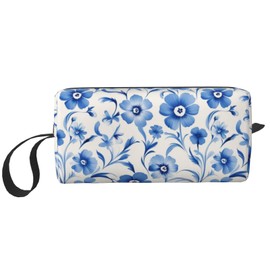 OLUSENMO Blue Elegant Flower Makeup Bag Compact & Durable Travel Cosmetic Bag Organizer Oxford Fabric Multi-Purpose Storage Perfect for Travel, Gym, Daily Use