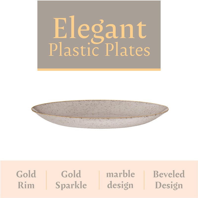 PLASTICPRO 30 Pack Disposable Plastic Plates Heavyweight Granite Look Elegant