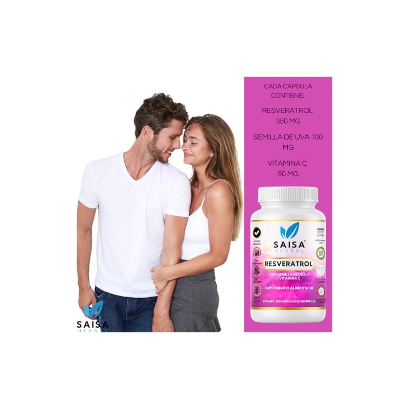 Resveratrol Semilla de uva y Vitamina C 120 cápsulas Antioxidante
