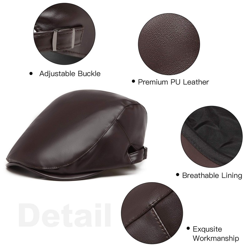 Kono Men Flat Cap PU Leather Gatsby Newsboy Caps Adjustable
