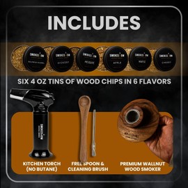 Smokeshow Cocktail Smoker Bundle with Kitchen Torch, Six Flavors of Wood Chips, Apple, Hickory, Maple, Mesquite, Cherry and Bourbon Soaked Oak. (No Butane Included)