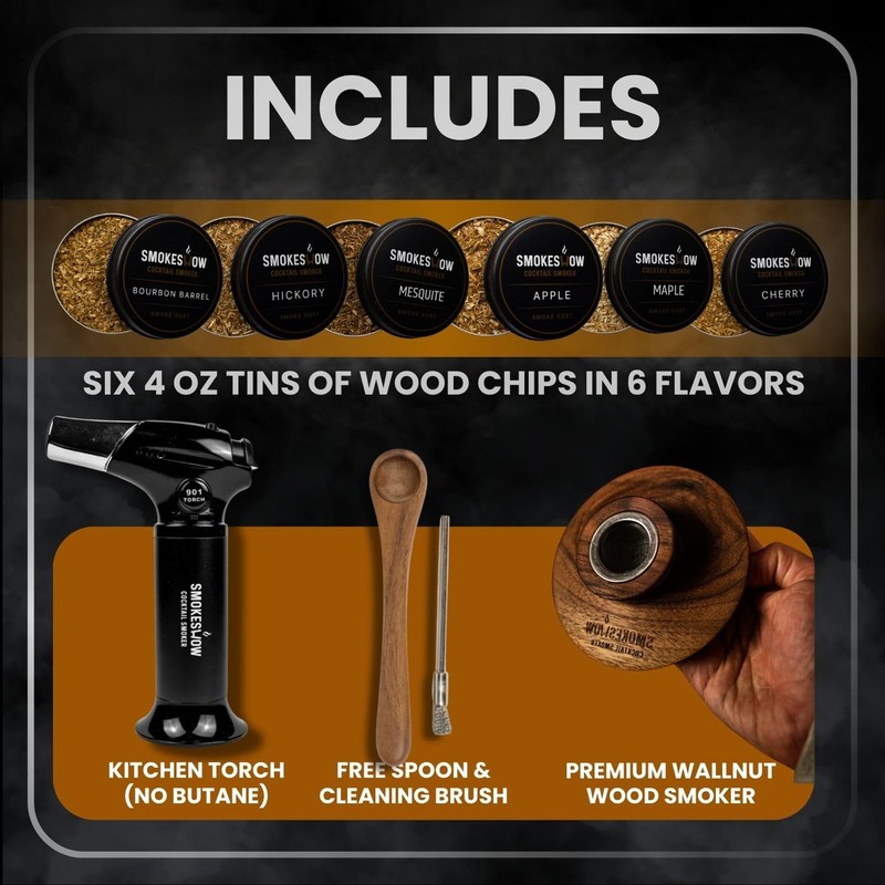 Smokeshow Cocktail Smoker Bundle with Kitchen Torch, Six Flavors of