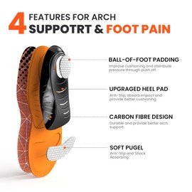 Plantarfasziitis Orthopädische Einlegesohlen - Welnove Arch Support Einlegesohlen für Fußschmerzen, Plattfüße, Pronation - Schmerzlinderung Stoßdämpfung Höhe erhöhen Einlegesohlen Männer Frauen (M)