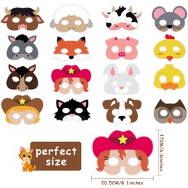 16 Piece Farm Forest Animal Mask Barnyard Animal Face for Petting Zoo Farmhouse Jungle Theme Birthday Christmas Costumes Dress-up Party Supplies