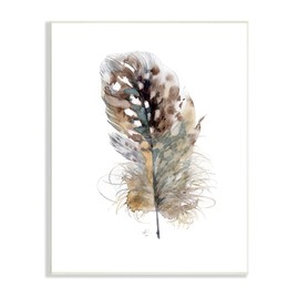 Stupell Industries Speckled Bird Feather Study Brown Animal, Designed by Verbrugge Watercolor Wall Plaque, 13 x 19