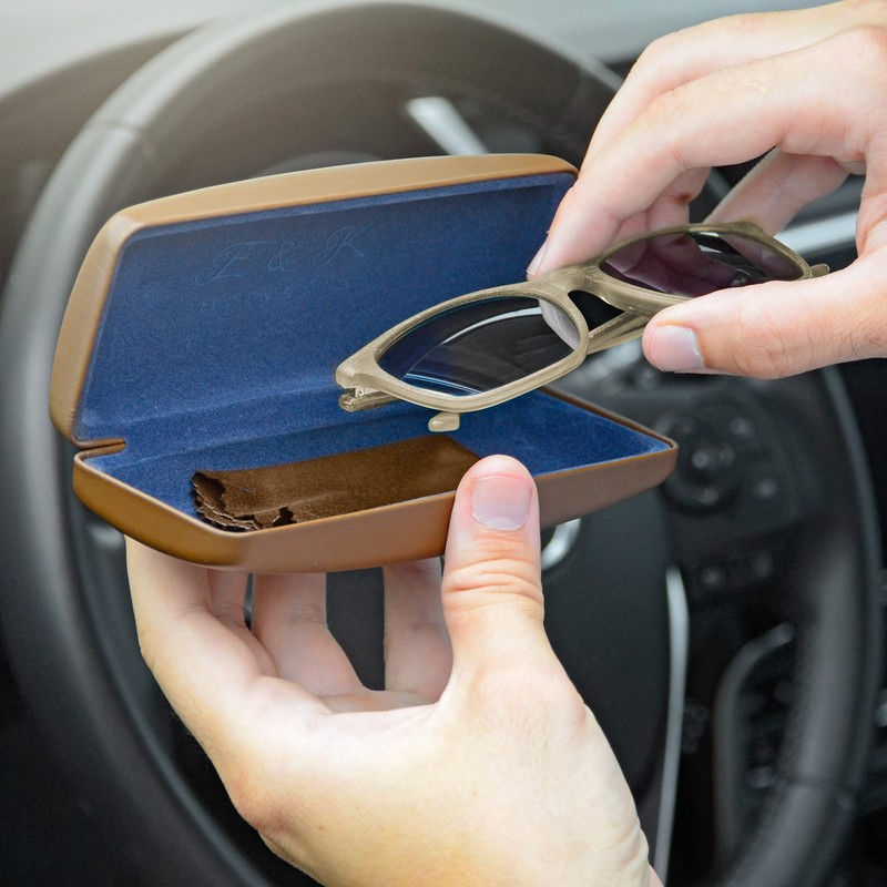 Edison & King Sturdy Glasses Case with Cleaning Cloth, Brown-Pink