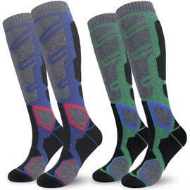 KOOOGEAR 2 Pairs Merino Wool Ski Socks Men,Thermal Knee High Ski Socks Men UK 9-12,Winter Warm Anti Blister Cushioned Athletic Socks for Skiing,Snowboard,Trekking,Camping