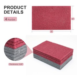 6"x9" Automotive Scuff Pad 8 Pack (7447&7448) - 4 Maroon(Fine) & 4 Gray(Ultra Fine), Wet/Dry Reusable Scuffing Pad for Paint Prep, Sanding - Auto Body, Woodworking & Handicrafts