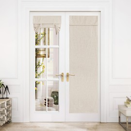 NICETOWN Linen French Door Curtains, Privacy Curtains for Window, Thermal Insulated Blackout Front Door Shade for Glass, 100% Blackout Tie Up Shades Covering, 26 X 72 Inches, Beige, 1 PC