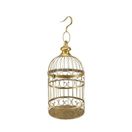 Serene Spaces Living Small Decorative Gold Metal Birdcage, Vintage Wedding Centerpiece, Hanging Lantern, Floral Arrangements, Event Card Box, Table Decoration, Measures 9" Diameter & 18" Tall