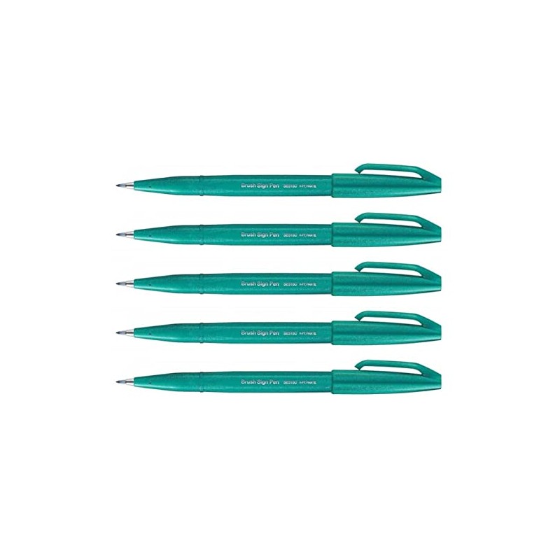 Pentel SES15C-D3 Brush Touch Sign Pen, Turquoise Green, 5 Pens