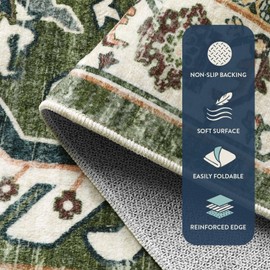 Lahome Washable Green Area Rugs Living Room 6x9, Vintage Room Rugs for Bedroom Dining Room, Non Skid Backing Floor Rugs for Living Room Department Dorm Office (Grass Green)