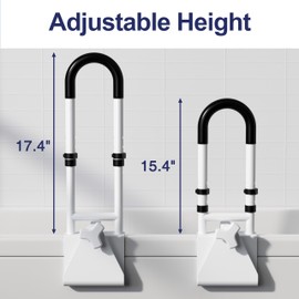 Grab Bars for Bathtubs and Showers: Adjustable Height Safety Rail with Waterproof Non-Slip Handle, Fits 3"–7" Tub Walls, Mobility Support Bar for Seniors, Holds 300 lbs