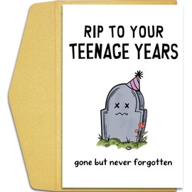 Qiliji Funny 20th Birthday Card for Him Her, 20 Years Old Birthday Card for Women Men, 20th Birthday Card for Friend Son Daughter, RIP Your Teenage Years Gone But Not Forgotten