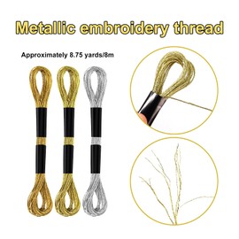 6 Skeins Embroidery Threads, Metallic Embroidery Floss Friendship Bracelet Cross Stitch Thread for Sewing Making Yarn Accessories Craft String Art Supplies (Gold+Light Gold+Silver)