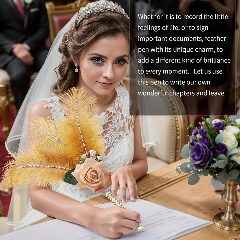 CROWN GUIDE Feather Ballpoint Pen Ink Quill Pen for Wedding
