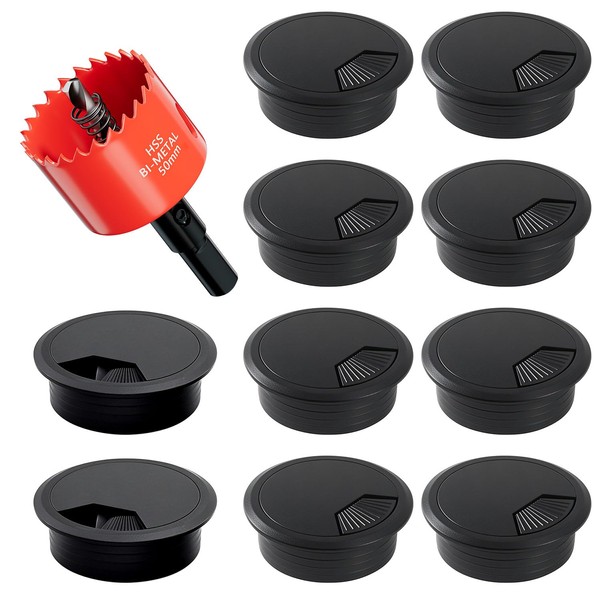 2 in. Hole Saw with 10PCS Black Desk Grommet -