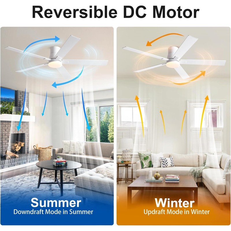 Rayqueen 60 Inch Ceiling Fans with Lights and Remote,Flush Mount