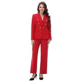 Lamgool Womens Suits 2 Piece Set Shawl Lapel Jacket and Pants Business Casual Outfits (Red, 3X-Large)