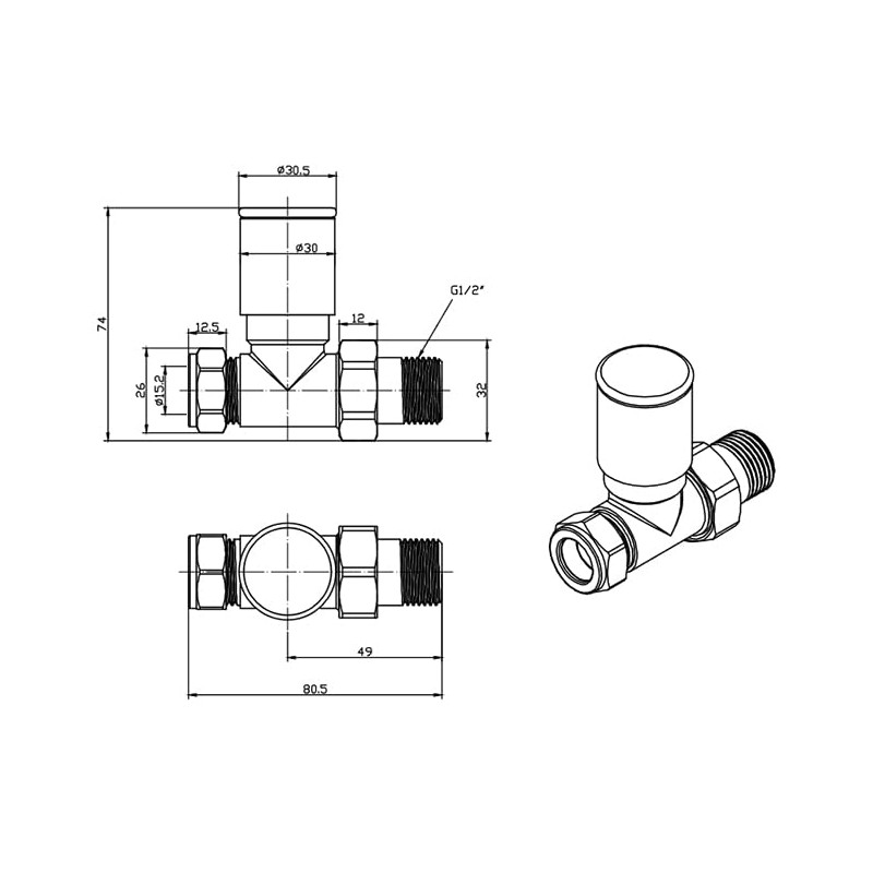 Brushed Brass Straight Radiator Valve Pair