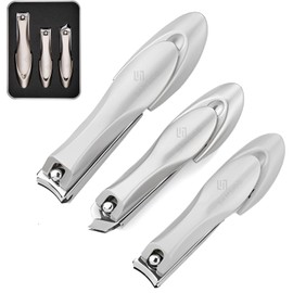 SAMSIDD 3-Piece Premium Heavy Duty Nail Clippers Set with Catcher, Wide Jaw Ultra Sharp Edge Fingernail & Toenail Clippers for Thick Nails, Includes Nail Files, Gift Box for Men & Women