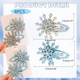 8PCS Snowflake Hair Clip Blue White Christmas Hair Accessories for Women Xmas Bow Hair Clip Festive Snowflake Hairpins Holiday Hair Accessory Light Blue Silver