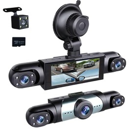 360° Full View Dash Cam Front and Rear Inside, 4 Channel Dashcam 1080P Full HD Dash Camera for Cars with Infrared Lamps Night Vision G-Sensor, Parking Mode, 64GB SD Card Car Accessories