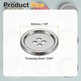 HARFINGTON 10pcs Metal Sewing Button, 23mm 4-Hole Round Suit Shirts Coats Clothes Sewing Buttons for Decoration Craft, Silver