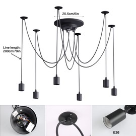 Fuloon Vintage Edison Multiple Ajustable DIY Ceiling Spider Lamp Light Pendant Lighting Chandelier Modern Chic Industrial Dining with Romote Control (6 Head Cable 200cm/78.7inch Each)