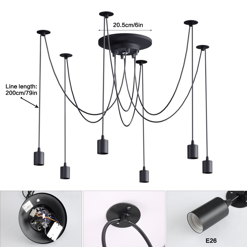 Fuloon Vintage Edison Multiple Ajustable DIY Ceiling Spider Lamp Light