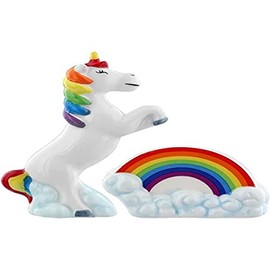 Puckator Enchanted Salt and Pepe-unicorno Set and Rainbow, Ceramic, White, Multi, Height 5-12cm Width 8cm Depth 3.5-4cm