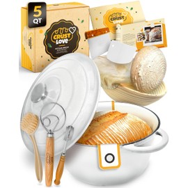 CRUSTLOVE Dutch Oven for Bread Baking - incl. Sourdough Bread Baking Supplies like Banneton Bread Proofing Basket - 5QT Enameled Cast Iron Bread Oven with Lid Bread Banking Pan Pot Scoring Tool Lame