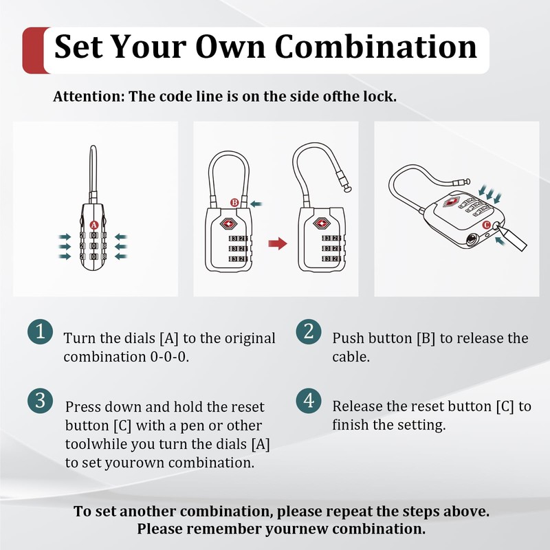 Joyway TSA Approved Luggage Lock, 3 Digit Combination Cable Lock