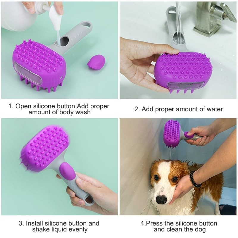 Pet Dog Bath Brush, 2 in 1 Silicone Brush Bathing