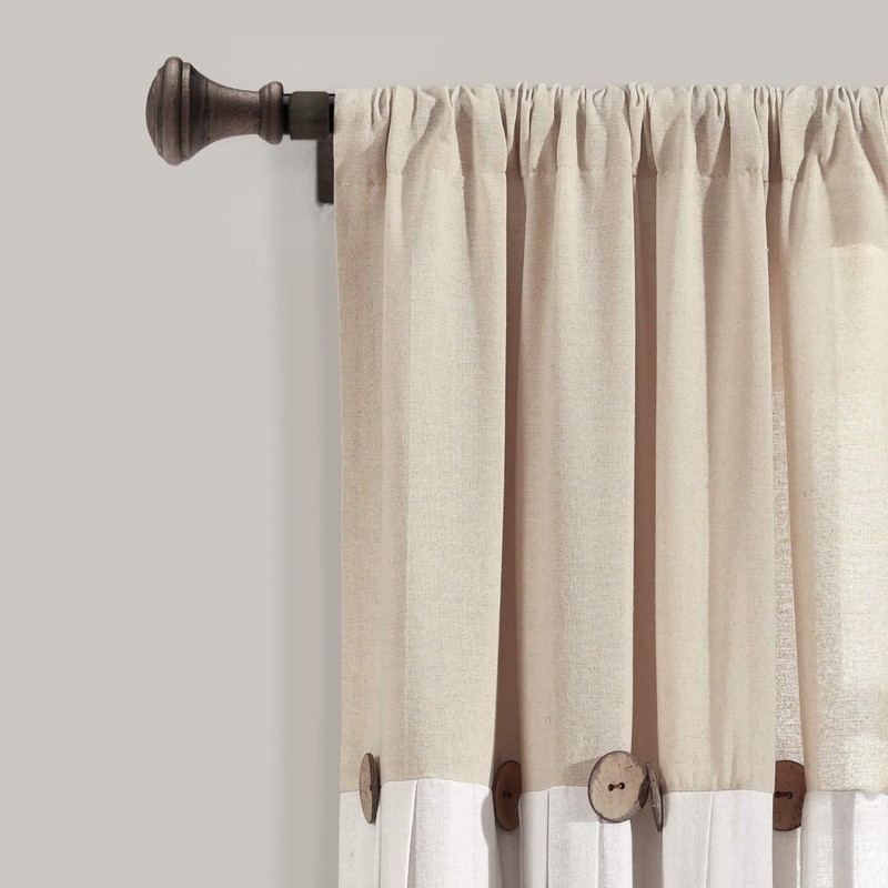 Lush Decor Linen Button Window Curtain Panel, Single, 40" W
