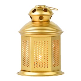 Marrakesch 3er Set Vintage Deko Windlicht Laterne 18 cm groß antik aus Metall Gold | Teelichthalter als Tischdeko Wohnzimmer Deko | Kerzenhalter Onal als Balkon Terrasse & Garten Aesthetic Deko