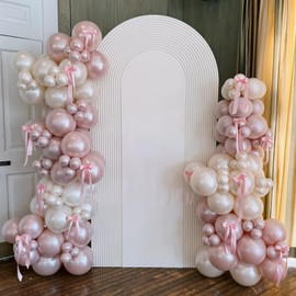 Double Stuffed Pearl White and Pink balloons, 50pcs Double Stuffed Pearl Sand White Dusty Retro Pink Latex Balloons for Women Girls Boho Birthday Party Baby Shower Bridal Shower Wedding Engagement