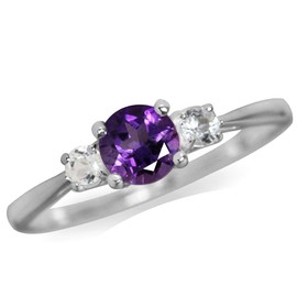 Silvershake Petite Natural African Amethyst and White Topaz 925 Sterling Silver Ring Size 7, 7, Sterling Silver Rhodium (White Gold Plated), Natural African Amethyst Topaz