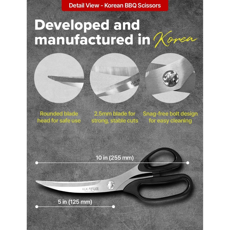 OBNOCHE Made in Korea, Korean Barbecue Scissors, Meat, Chicken, Vegetables,