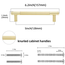 POVEFONK 10 Pack 5 inch(128mm) Brushed Brass Kitchen Cabinet Handles Cabinet Pulls