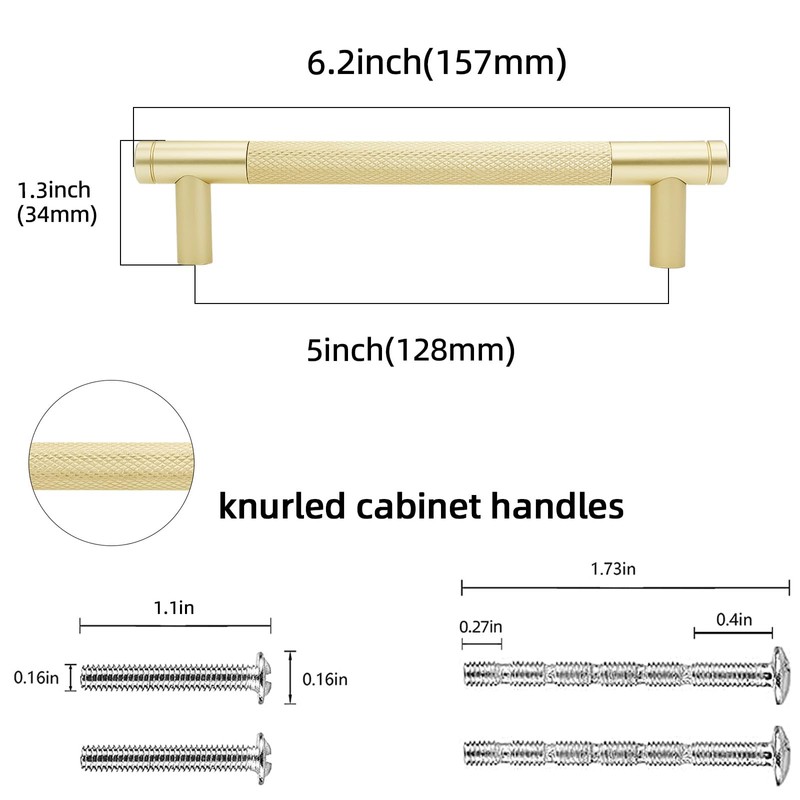 POVEFONK 10 Pack 5 inch(128mm) Brushed Brass Kitchen Cabinet Handles