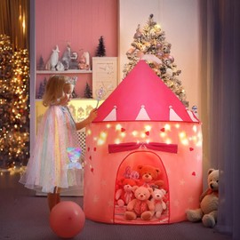 LXDHSRTA 13 Pcs Princess Castle Play Tent with LED Star Lights - Princess Dress-Up Set with Crown for Little Girls - Princess Toy Tent - Indoor and Outdoor Girls Castle Playhouse Tent - Rainbow